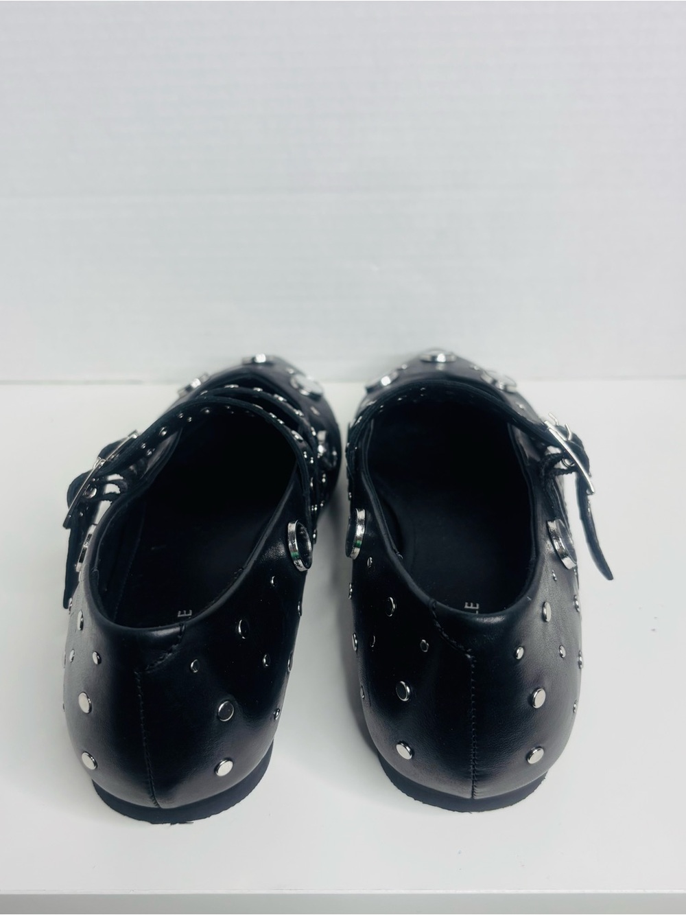 Free People Black Pointed Toe Double-Buckle Stud Flats - Picture 8 of 10